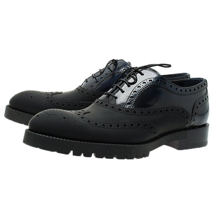 Pre Owned Louis Vuitton Two Tone Gloss Leather Brogue Oxfords Size 41