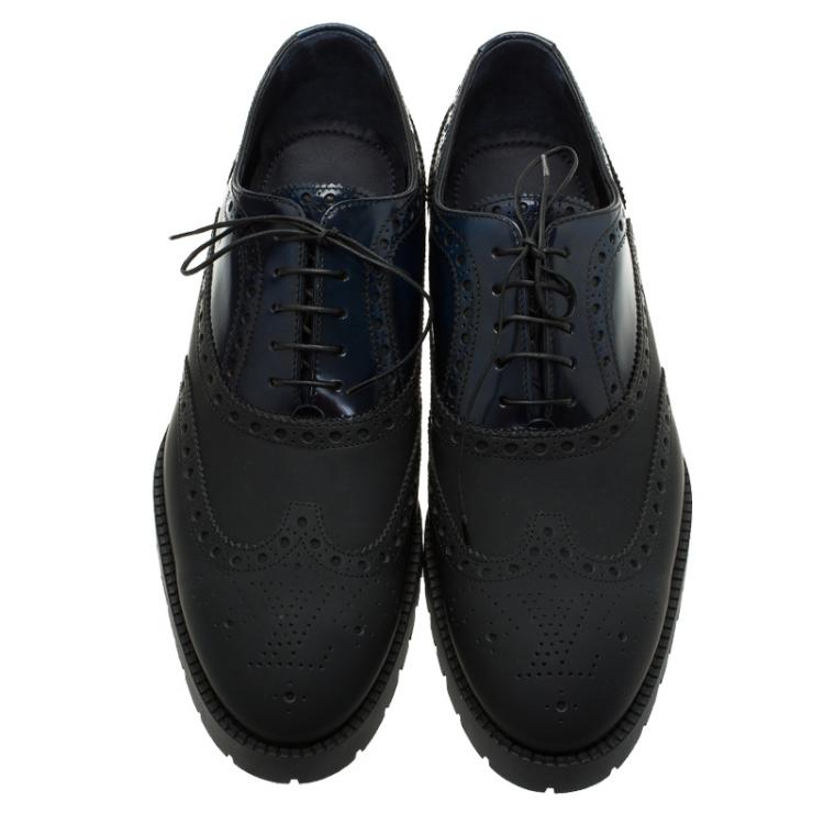 Pre Owned Louis Vuitton Two Tone Gloss Leather Brogue Oxfords Size 41