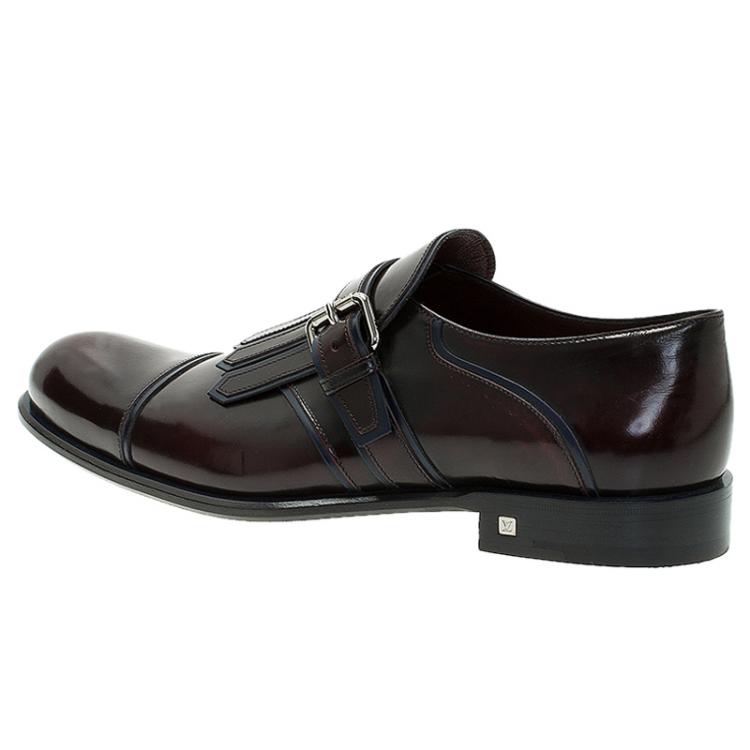 Pre Owned Louis Vuitton Burgundy Leather Norfolk Buckle Shoes Size 41