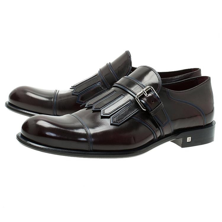 Pre Owned Louis Vuitton Burgundy Leather Norfolk Buckle Shoes Size 41