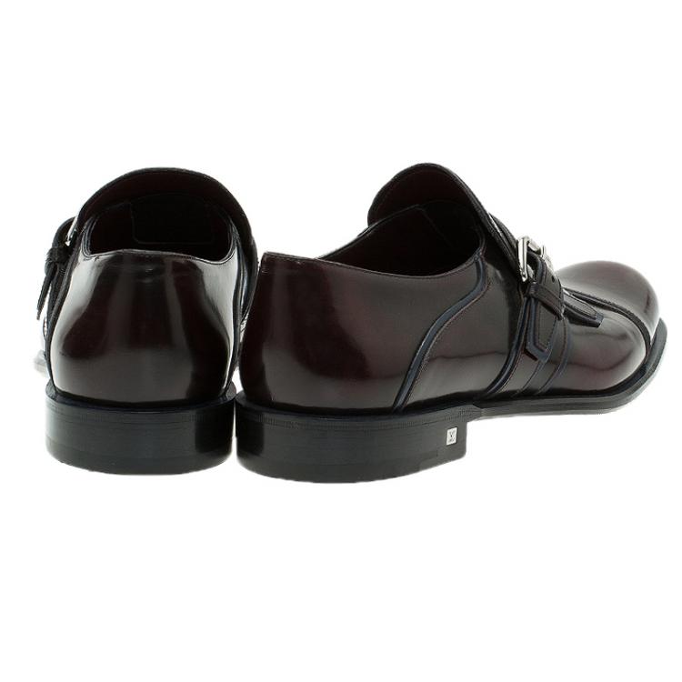 Pre Owned Louis Vuitton Burgundy Leather Norfolk Buckle Shoes Size 41