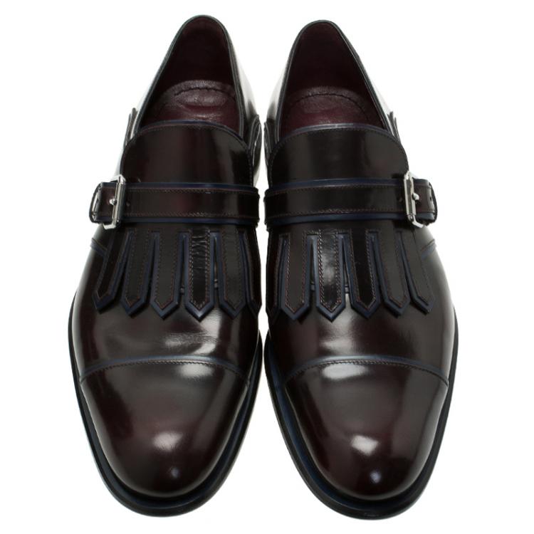 Pre Owned Louis Vuitton Burgundy Leather Norfolk Buckle Shoes Size 41