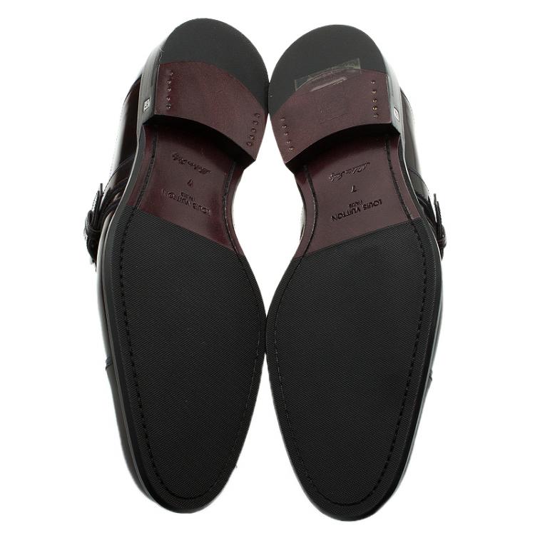 Pre Owned Louis Vuitton Burgundy Leather Norfolk Buckle Shoes Size 41
