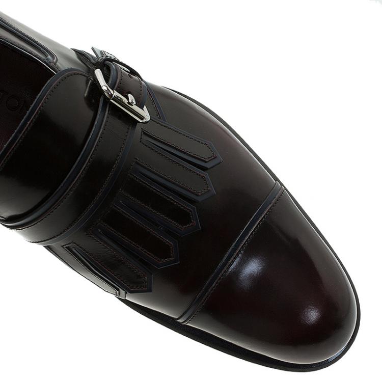 Pre Owned Louis Vuitton Burgundy Leather Norfolk Buckle Shoes Size 41
