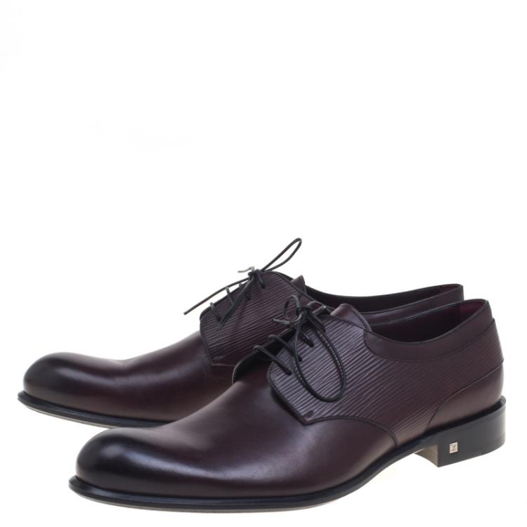 Pre Owned Louis Vuitton Chocolate Brown Epi Embossed Leather Lace Up Derby Size 44