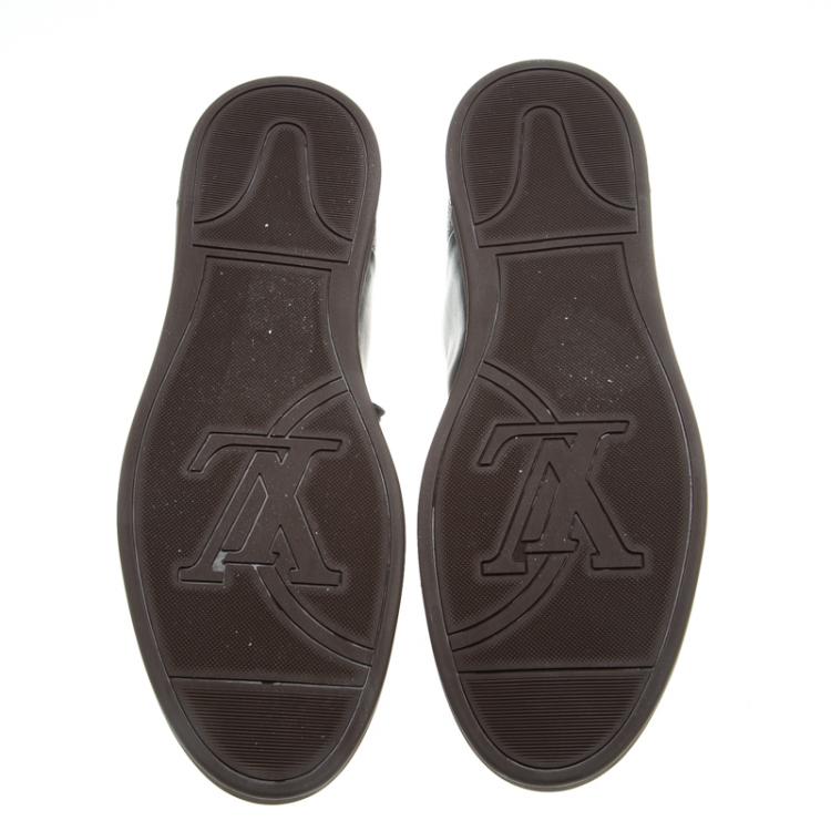 Pre Owned Louis Vuitton Black Leather and Monogram Canvas Line Up High Top Sneakers Size 42