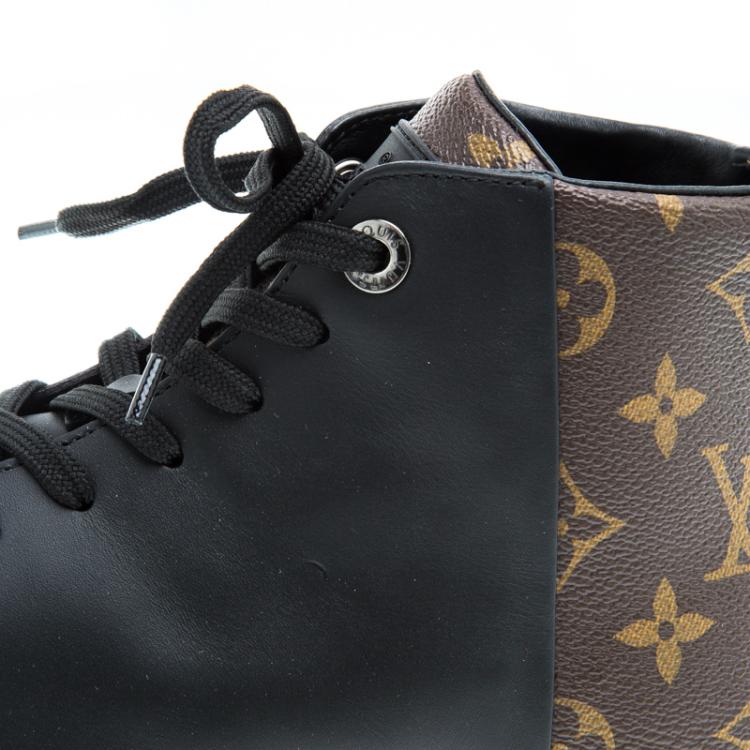 Pre Owned Louis Vuitton Black Leather and Monogram Canvas Line Up High Top Sneakers Size 42