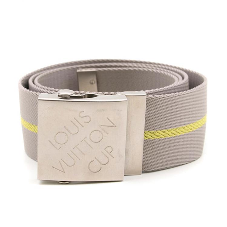Pre Owned Louis Vuitton Grey Striped Canvas Cup Buckle Belt 100CM