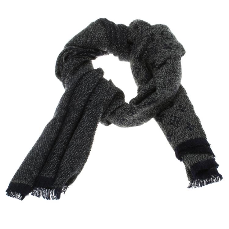 Pre Owned Louis Vuitton Navy Blue Monogrammed Wool Persuasion Stole