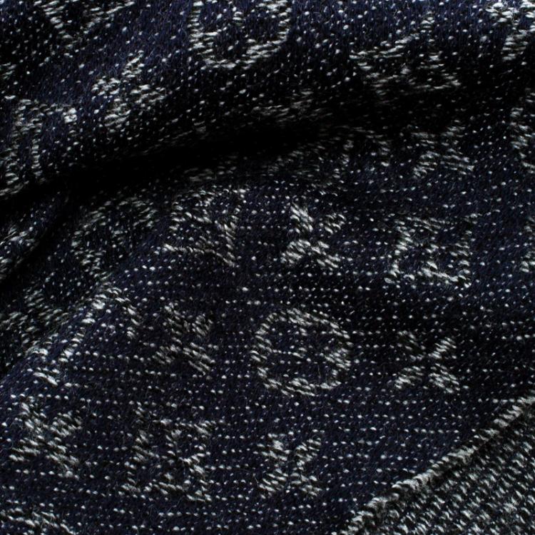 Pre Owned Louis Vuitton Navy Blue Monogrammed Wool Persuasion Stole