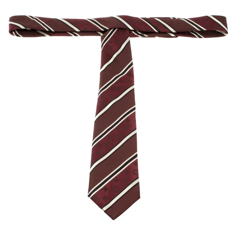 مملوكة مسبقًا Louis Vuitton Burgundy Monogram and Striped Silk Tie
