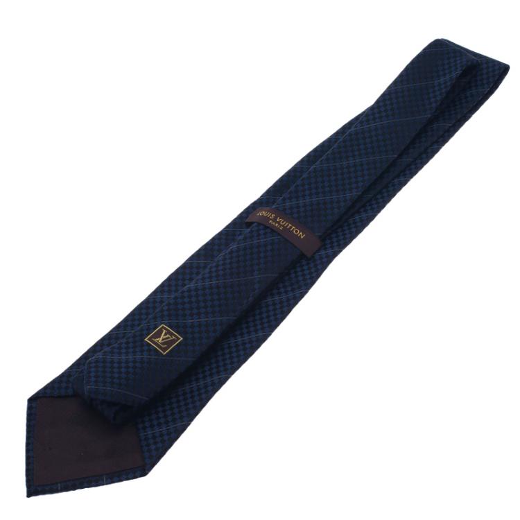Pre Owned Louis Vuitton Blue Petit Damier Striped Tie