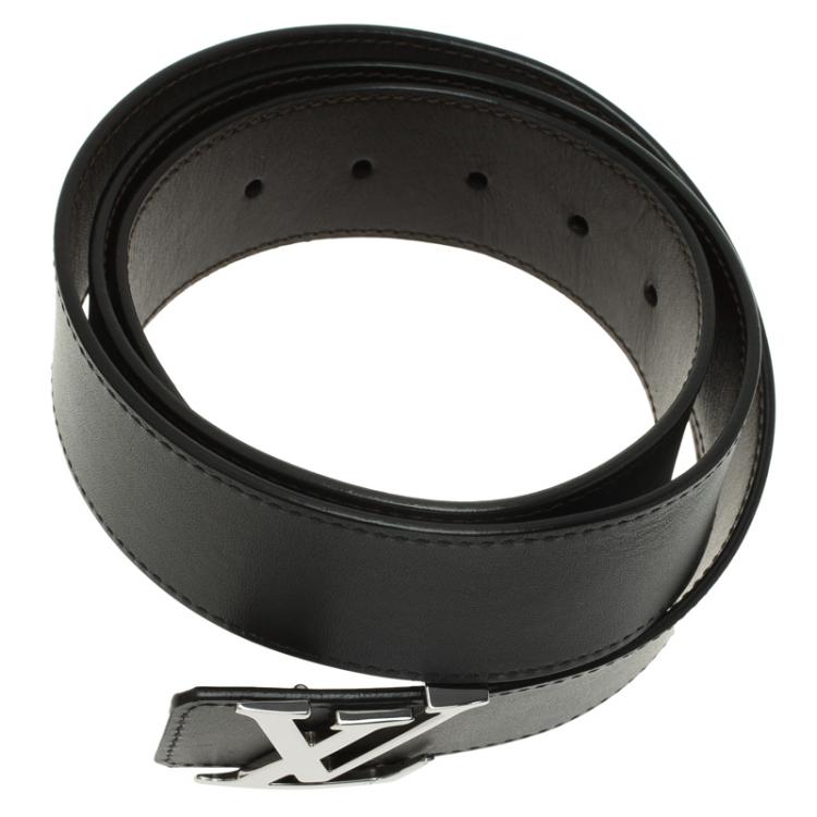 Pre Owned Louis Vuitton Black and Brown Leather Reversible Initials Belt Size 100 CM
