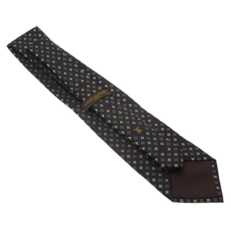 Pre Owned Louis Vuitton Navy Blue Fleur Silk Tie