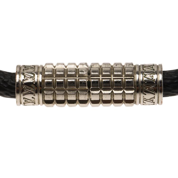 Pre Owned Louis Vuitton Digit Damier Ardoise Taiga Leather Silver Tone Bracelet 19cm