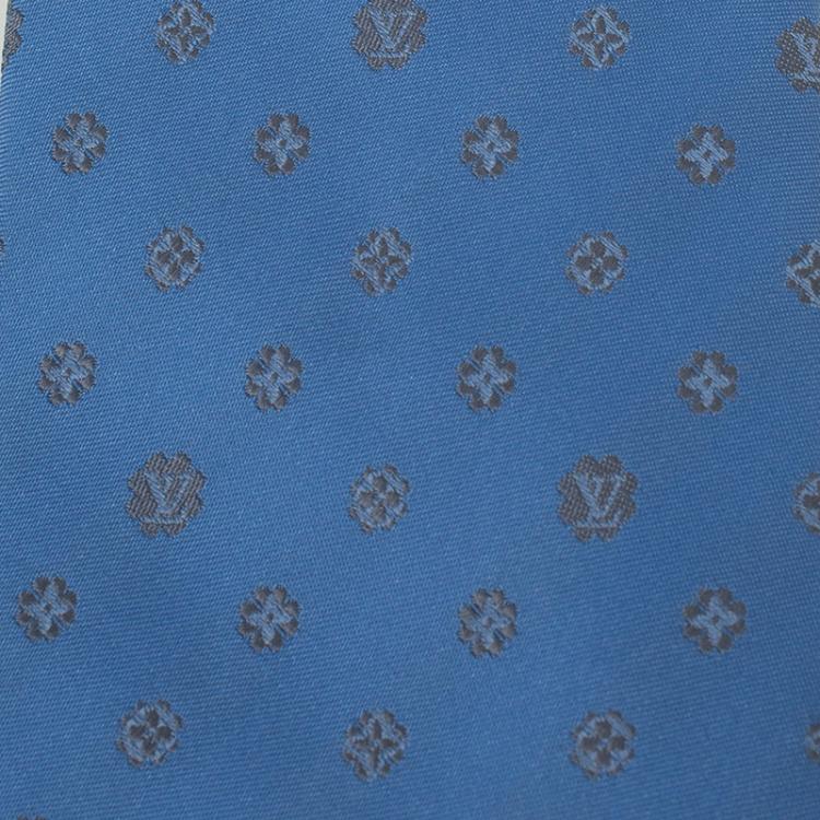 Pre Owned Louis Vuitton Blue Monogram Clover Silk Tie