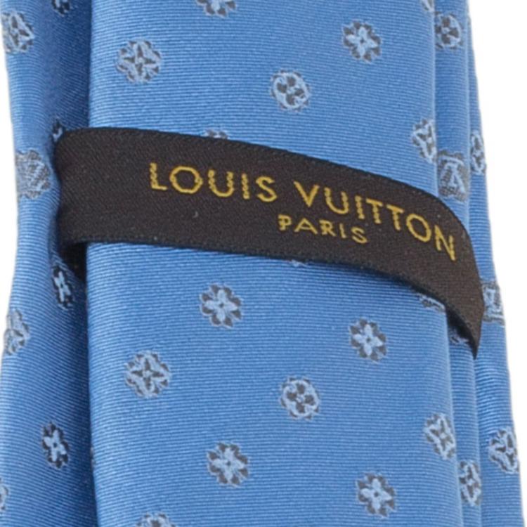Pre Owned Louis Vuitton Blue Monogram Clover Silk Tie