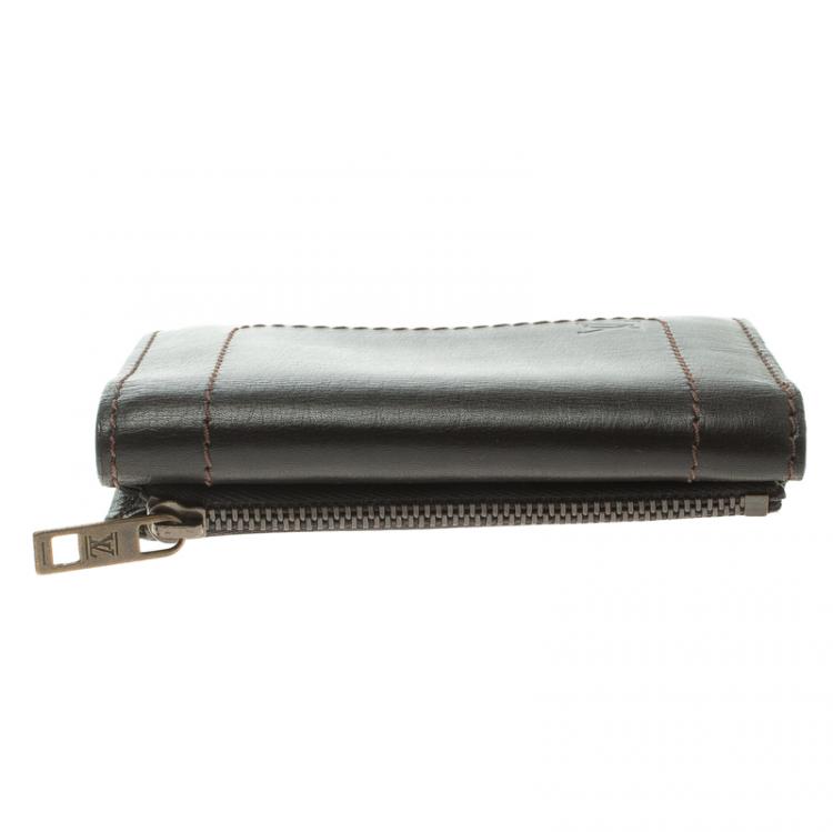 Pre Owned Louis Vuitton Dark Brown Utah Leather Six Card Wallet