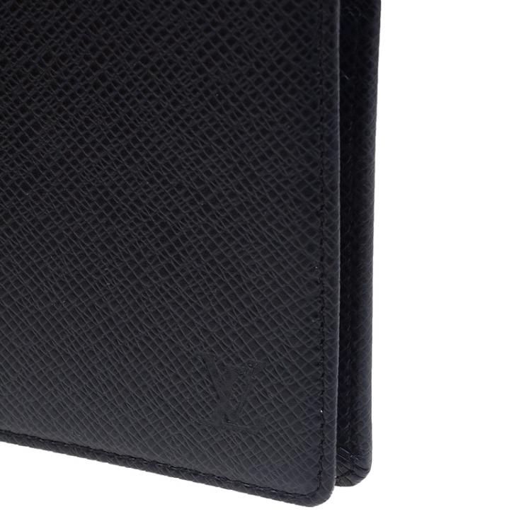 Pre Owned Louis Vuitton Black Taiga Bi Fold Wallet