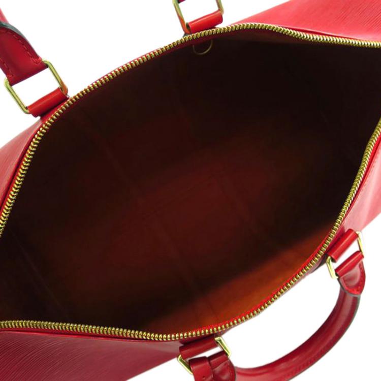 Pre Owned Louis Vuitton Red Epi Leather Keepall 45 Tote Bag