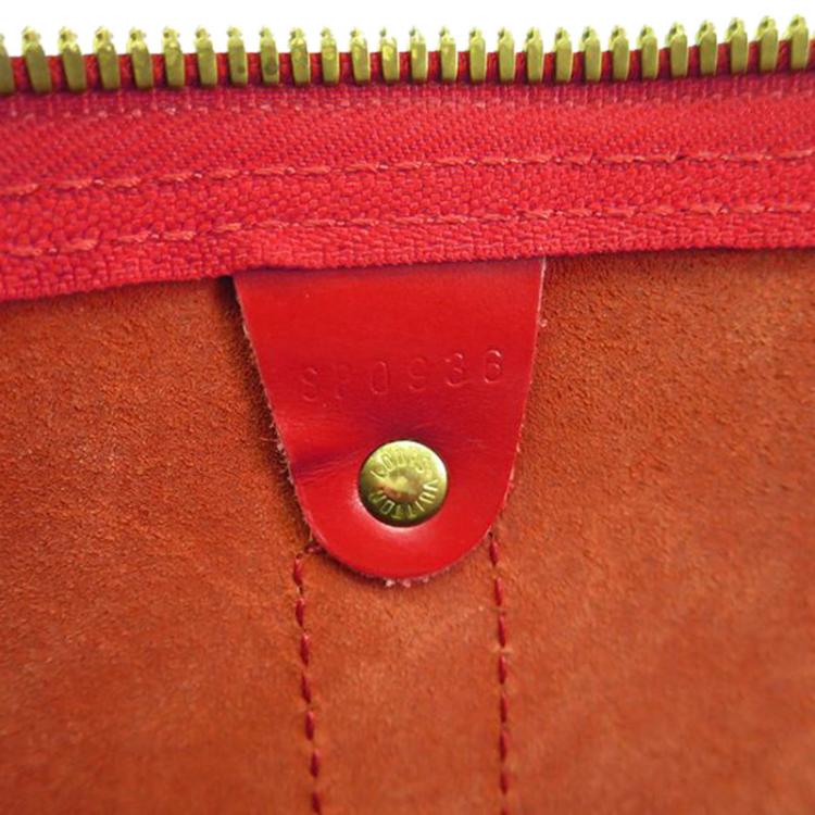 Pre Owned Louis Vuitton Red Epi Leather Keepall 45 Tote Bag