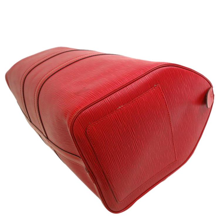 Pre Owned Louis Vuitton Red Epi Leather Keepall 45 Tote Bag