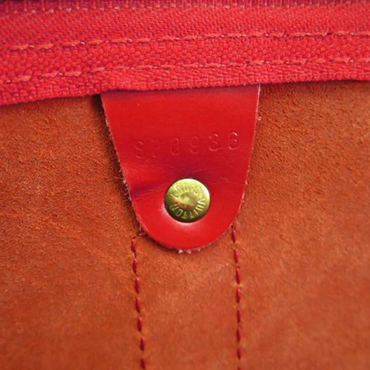 Pre Owned Louis Vuitton Red Epi Leather Keepall 45 Tote Bag