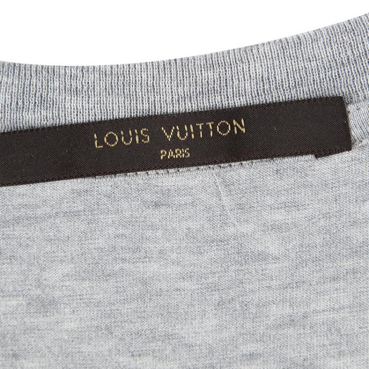 Pre Owned Louis Vuitton Grey Cotton Logo Detail T-Shirt XL