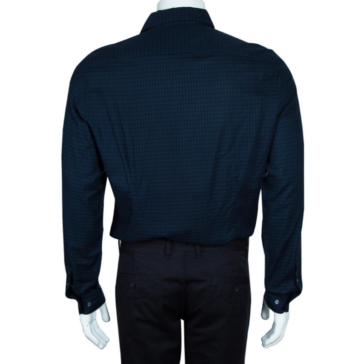 Pre Owned Louis Vuitton Men's Blue Checked Cotton Shirt L