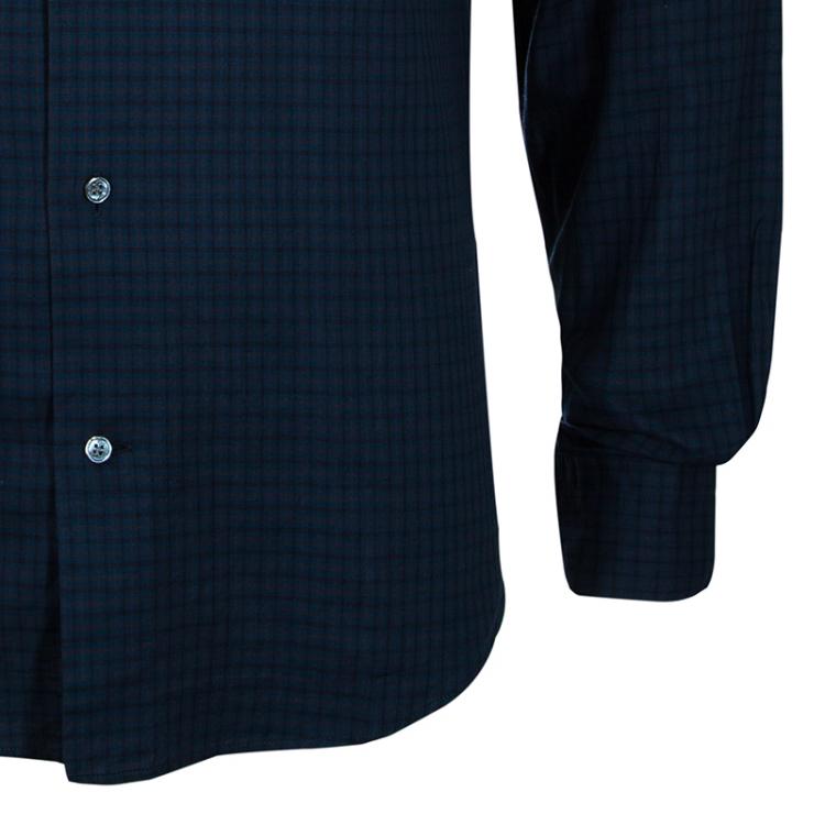 Pre Owned Louis Vuitton Men's Blue Checked Cotton Shirt L