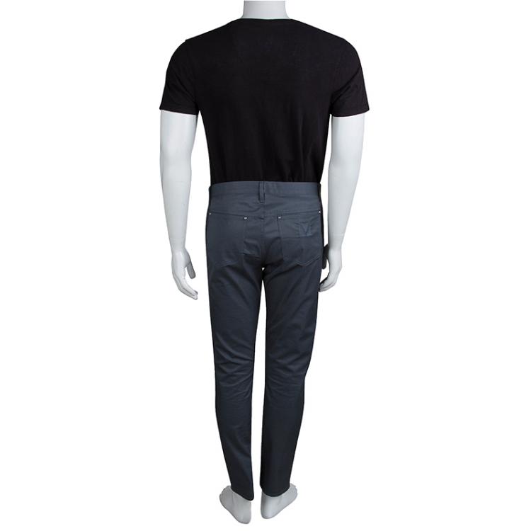 Pre Owned Louis Vuitton Grey Cotton Straight Fit Trousers L