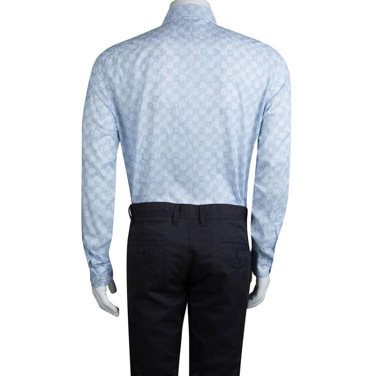 Pre Owned Louis Vuitton Blue Printed Long Sleeve Button Front Cotton Shirt XL