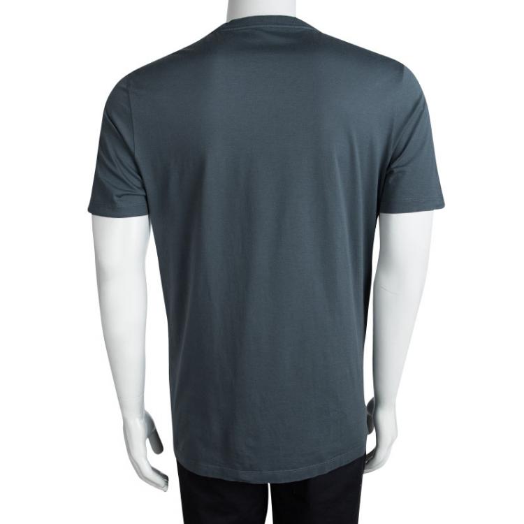 Pre Owned Louis Vuitton Grey Contrast Logo Embroidered Panel Detail T-Shirt XL