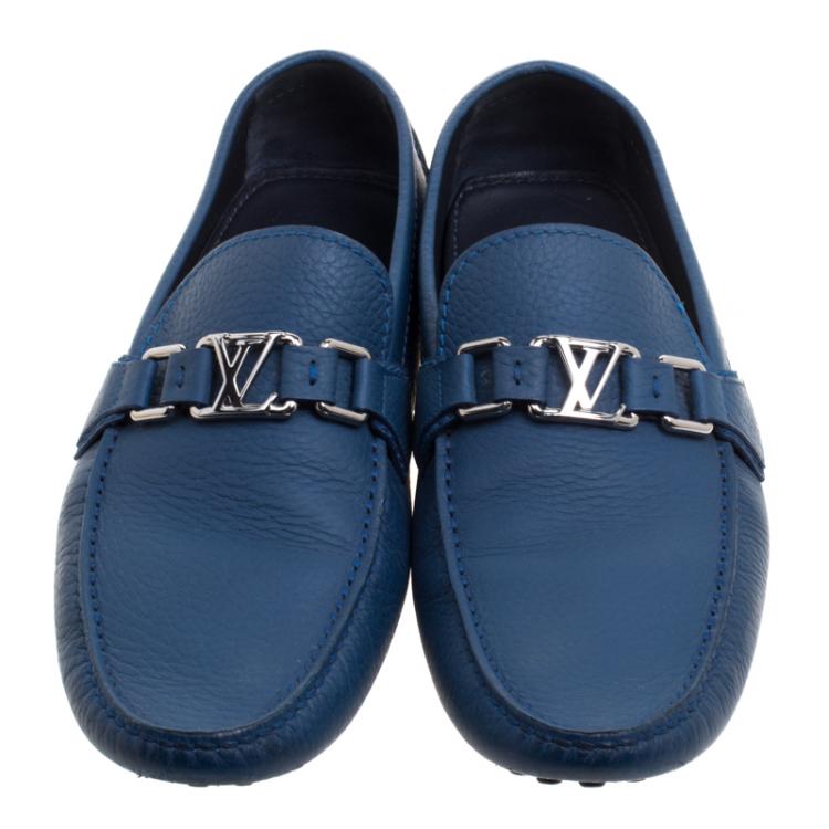 Pre Owned Louis Vuitton Blue Leather Hockenheim Moccasins Size 39.5