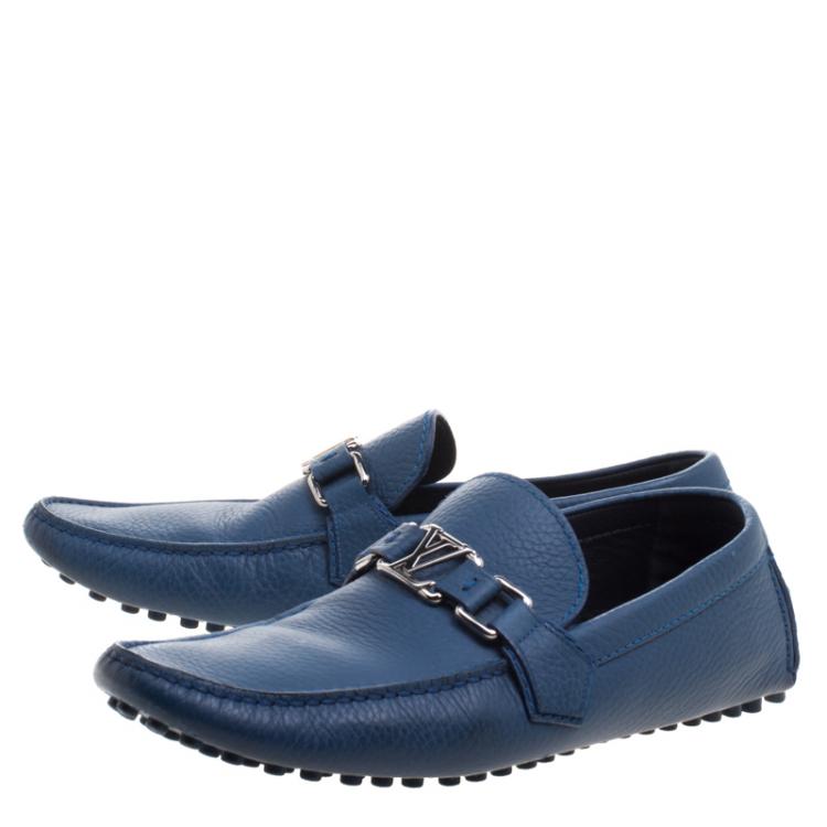 Pre Owned Louis Vuitton Blue Leather Hockenheim Moccasins Size 39.5