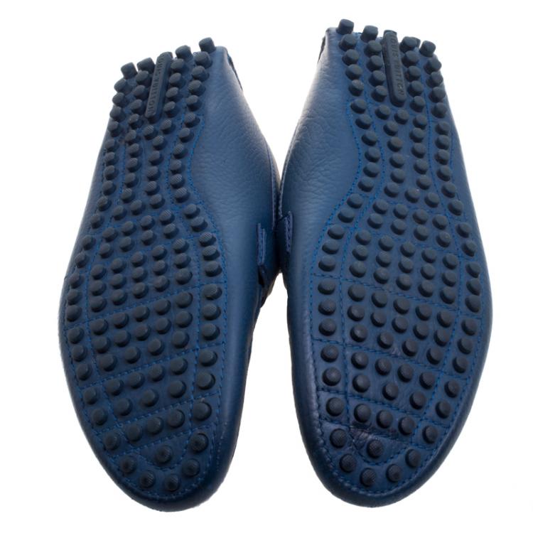 Pre Owned Louis Vuitton Blue Leather Hockenheim Moccasins Size 39.5