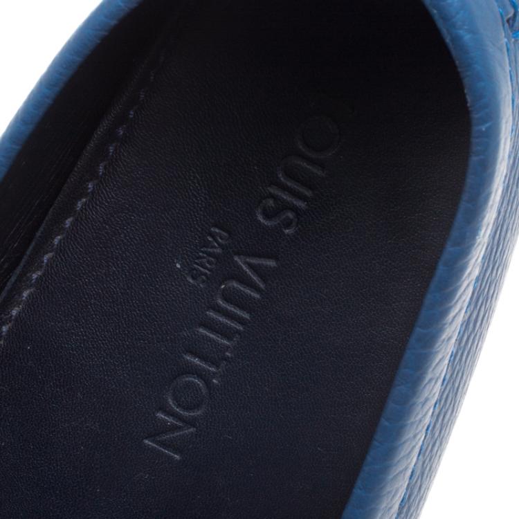 Pre Owned Louis Vuitton Blue Leather Hockenheim Moccasins Size 39.5