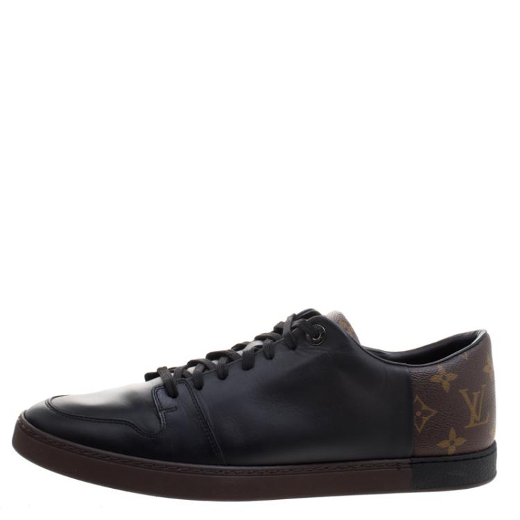 Pre Owned Louis Vuitton Black Leather and Monogram Canvas Line Up Sneakers Size 42.5