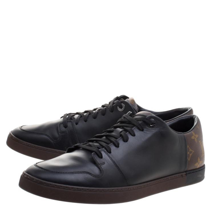 Pre Owned Louis Vuitton Black Leather and Monogram Canvas Line Up Sneakers Size 42.5