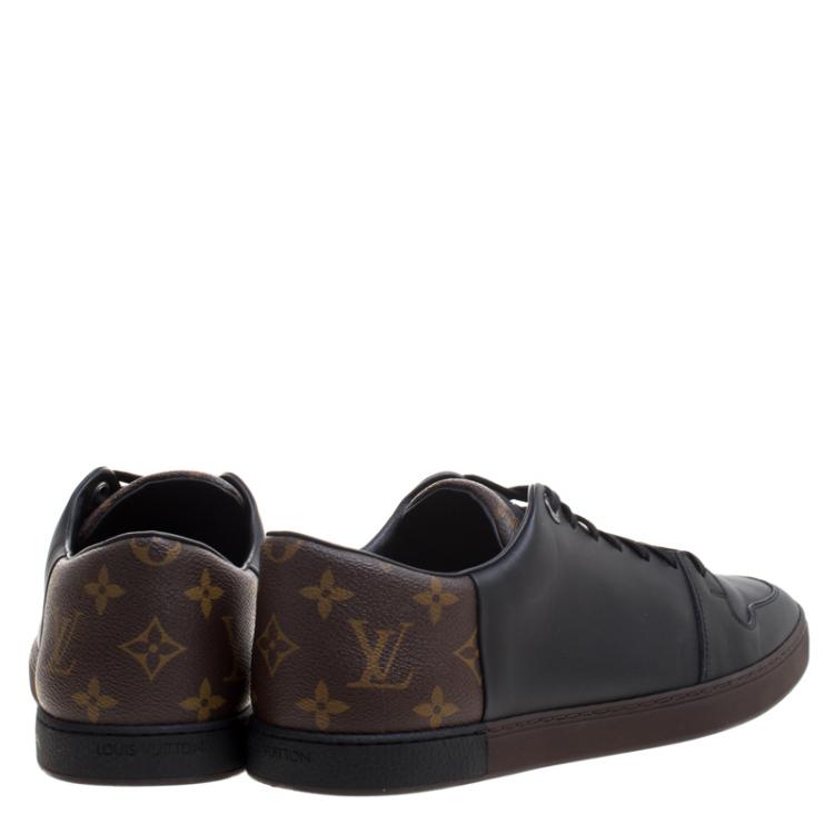 Pre Owned Louis Vuitton Black Leather and Monogram Canvas Line Up Sneakers Size 42.5