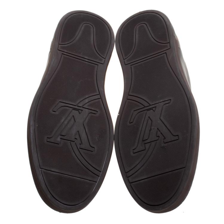 Pre Owned Louis Vuitton Black Leather and Monogram Canvas Line Up Sneakers Size 42.5