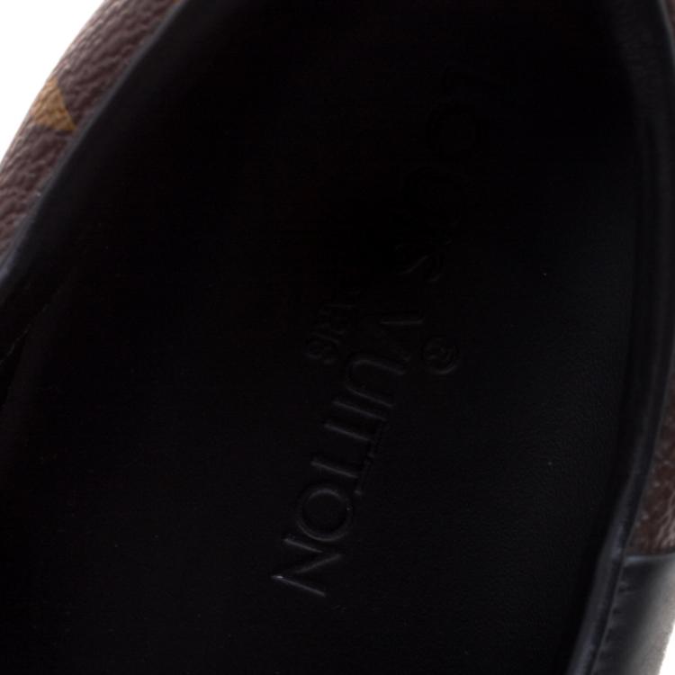 Pre Owned Louis Vuitton Black Leather and Monogram Canvas Line Up Sneakers Size 42.5