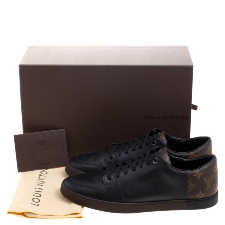 Pre Owned Louis Vuitton Black Leather and Monogram Canvas Line Up Sneakers Size 42.5