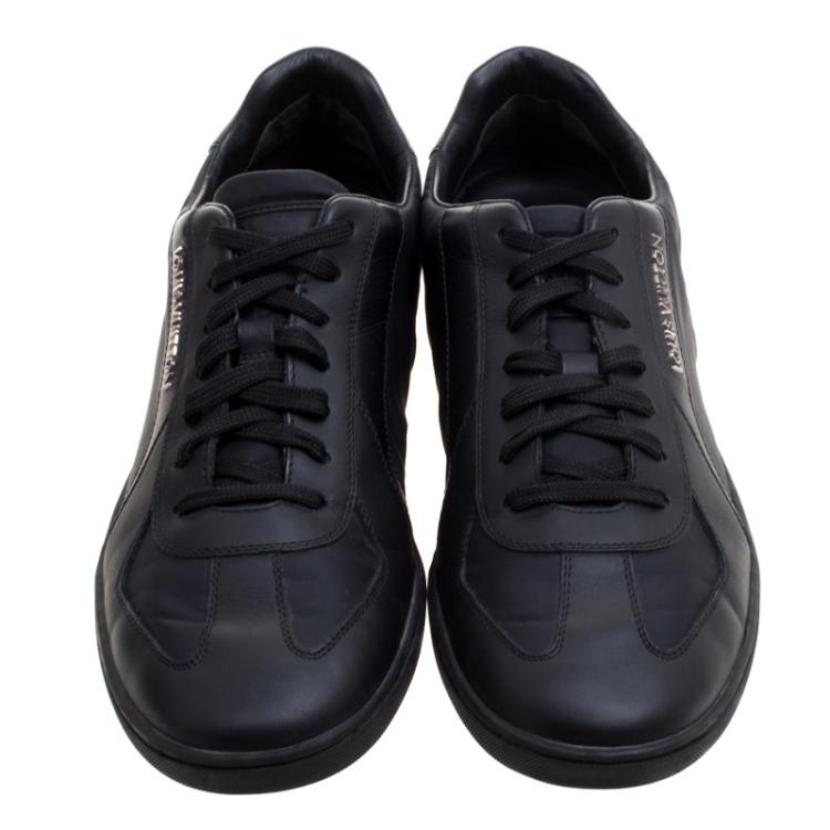 Pre Owned Louis Vuitton Black Leather and Fabric Lace Up Sneakers Size 40.5