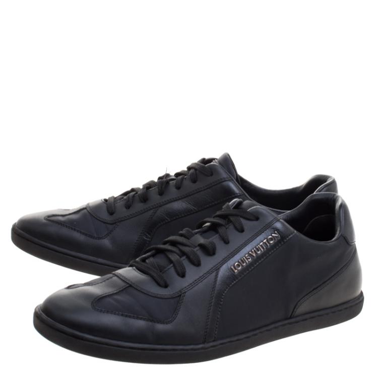 Pre Owned Louis Vuitton Black Leather and Fabric Lace Up Sneakers Size 40.5