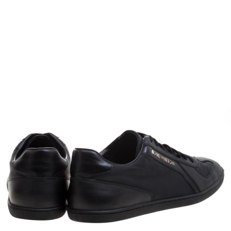 Pre Owned Louis Vuitton Black Leather and Fabric Lace Up Sneakers Size 40.5