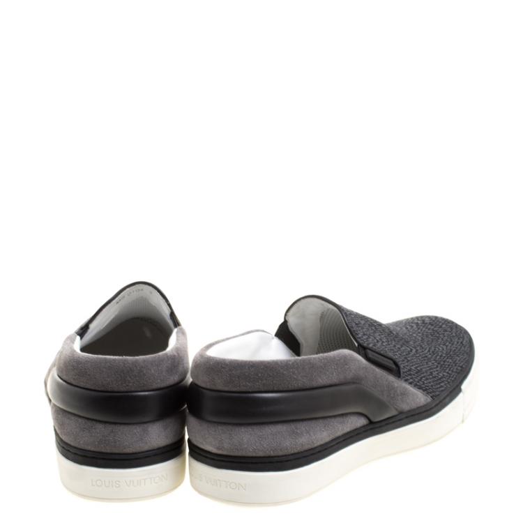 Pre Owned Louis Vuitton Grey Suede and Leather Twister Slip-on Sneakers Size 43