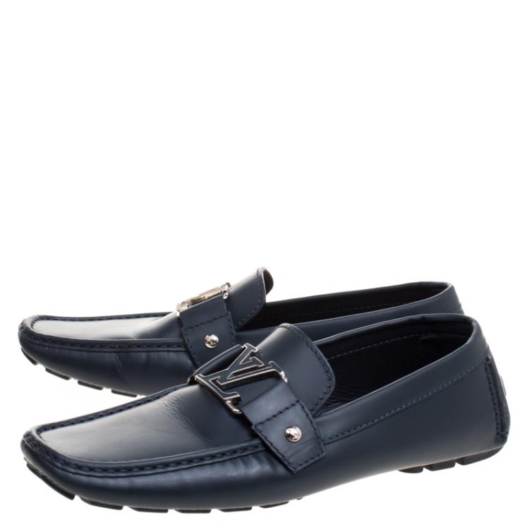 Pre Owned Louis Vuitton Blue Leather Monte Carlo Loafers Size 43