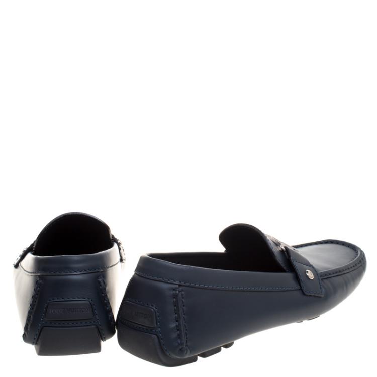 Pre Owned Louis Vuitton Blue Leather Monte Carlo Loafers Size 43