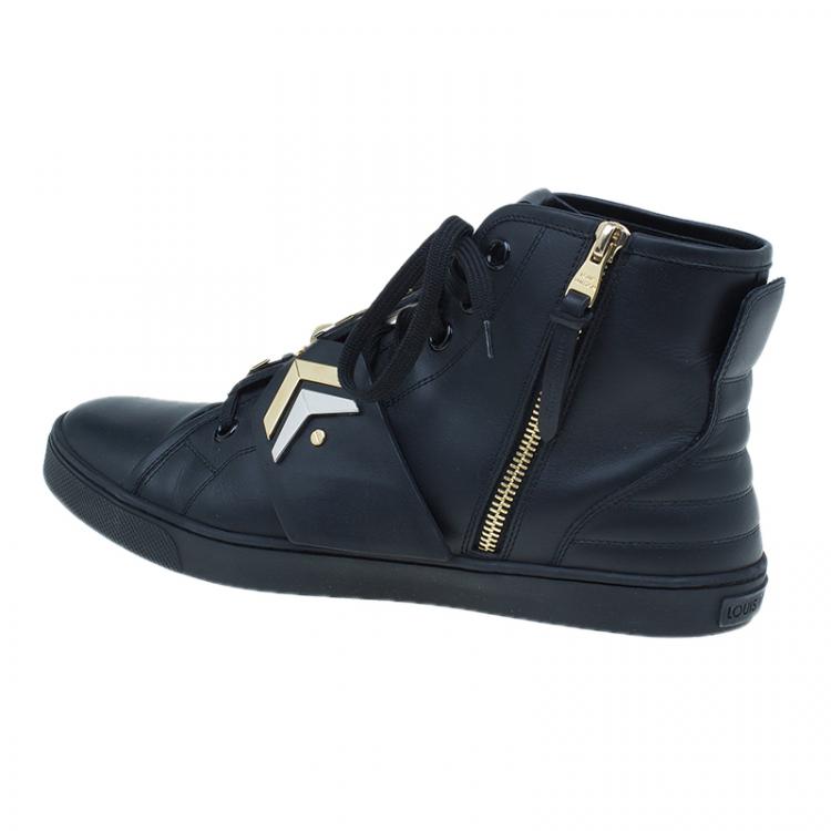 Pre Owned Louis Vuitton Black Leather Karakoram Pattern Punchy Sneaker Boots Size 41